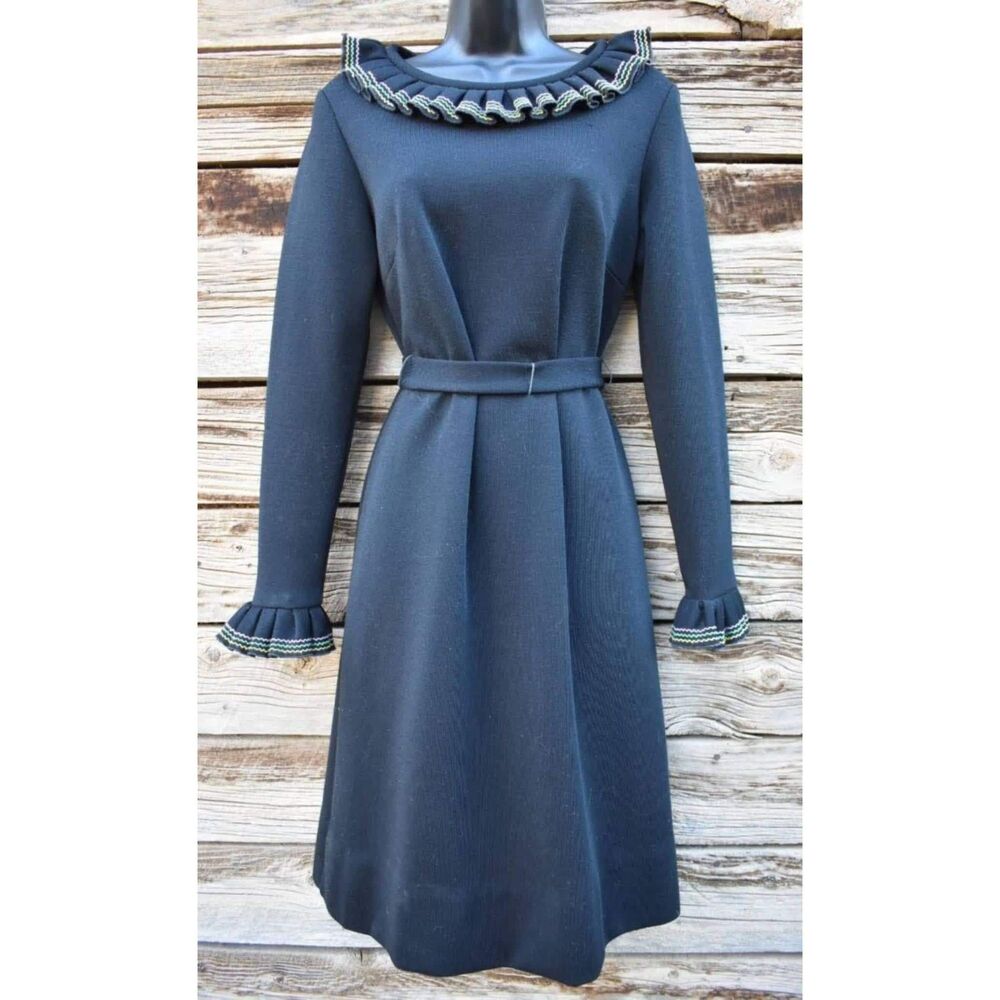 Vintage 1960s Bleeker Street Black Dress with Rainbow Detail